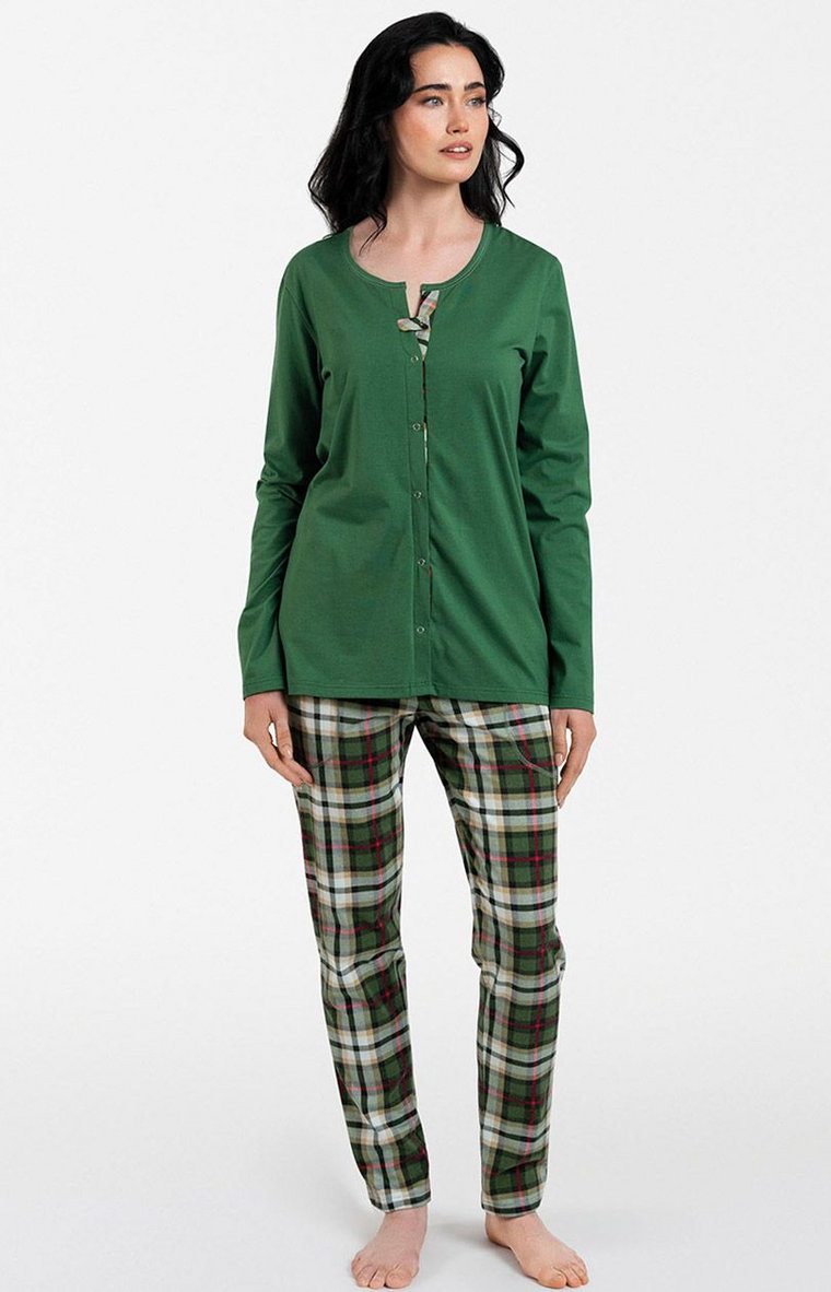 Piżama damska zielona w kratę Asama, Kolor zielony-wzór, Rozmiar S, Italian Fashion