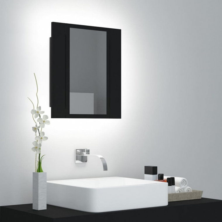 Szafka łazienkowa z lustrem i led, czarna, 40x12x45 cm kod: V-804949