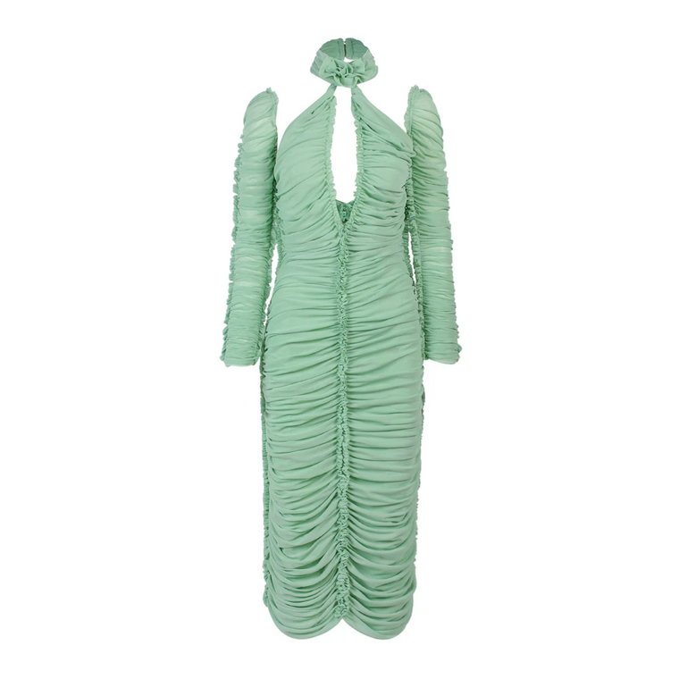 Zielona Sukienka z Draperią z Materiału Mesh AZ Factory