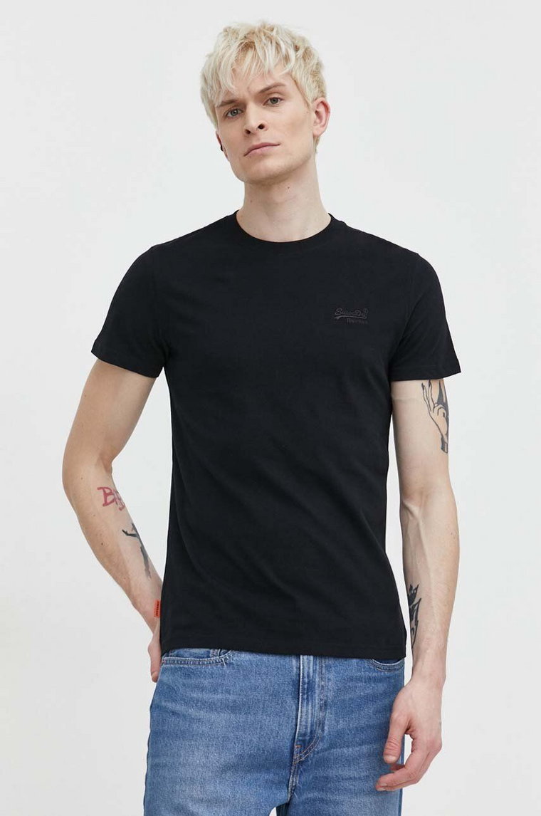 Superdry t-shirt bawełniany męski kolor czarny gładki