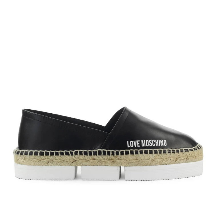 Czarne Skórzane Espadryle Love Moschino