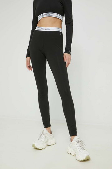 Tommy Jeans legginsy damskie kolor czarny gładkie