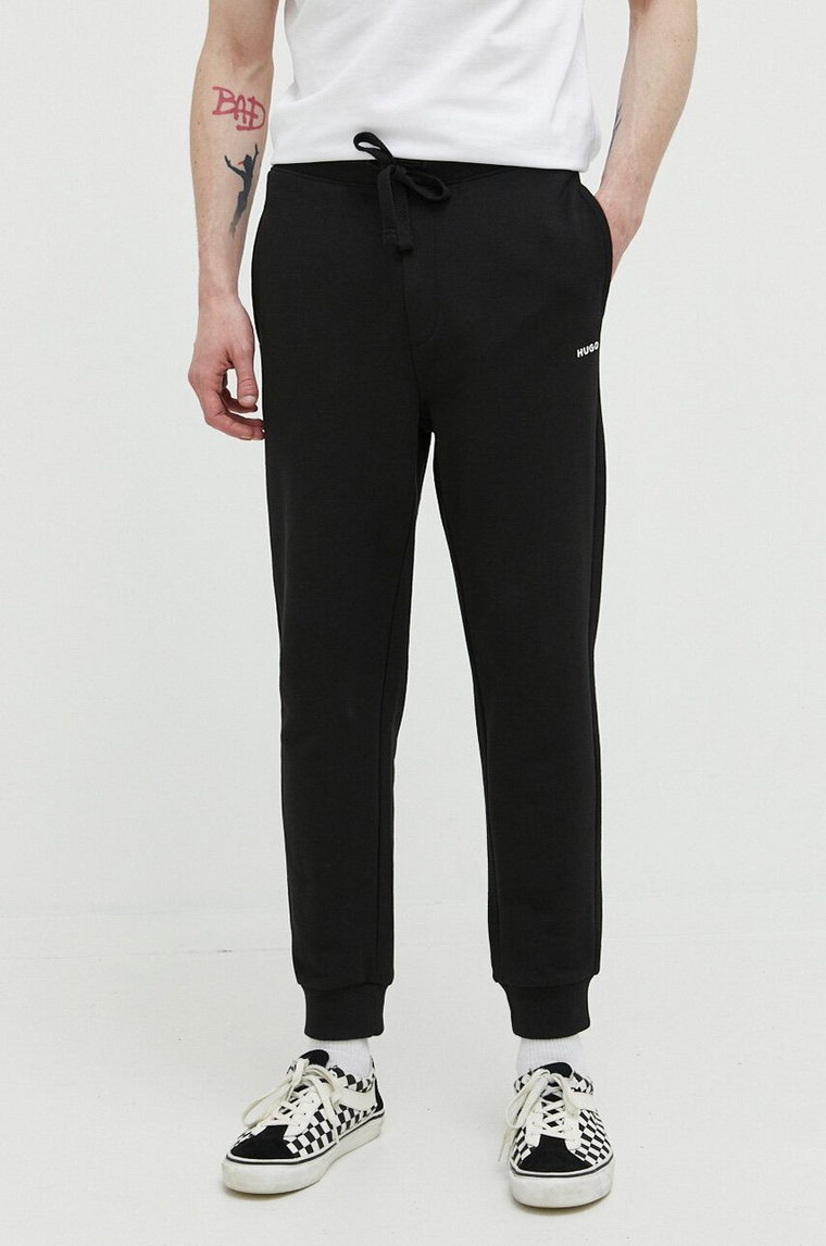HUGO spodnie dresowe bawełniane kolor czarny gładkie 50489617