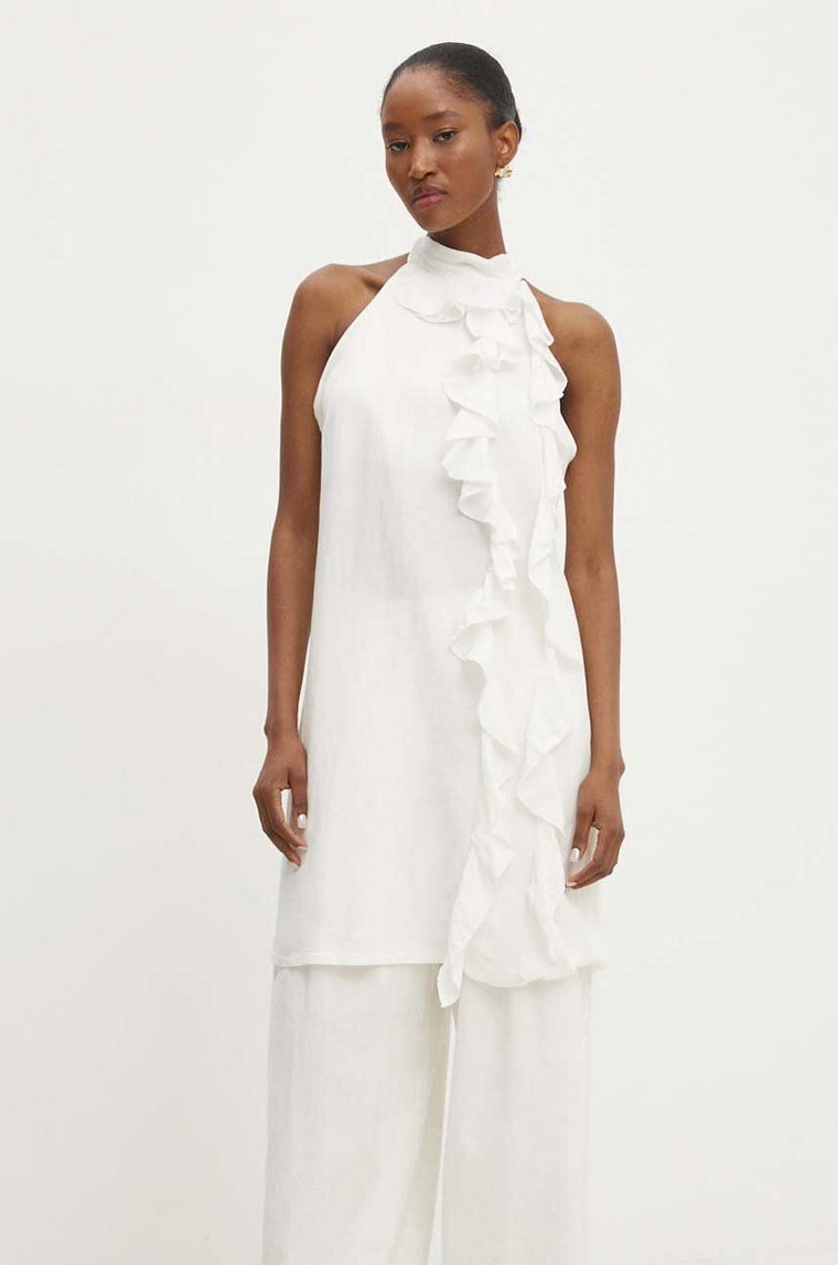 Answear Lab sukienka z lnem kolor biały mini prosta