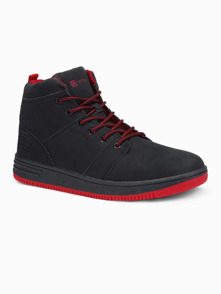 Buty męskie ocieplane sneakersy za kostkę - czarne V2 OM-FOSH-0123