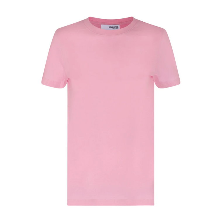 Słodki Liliowy Bawełniany T-Shirt dla Kobiet Selected Femme