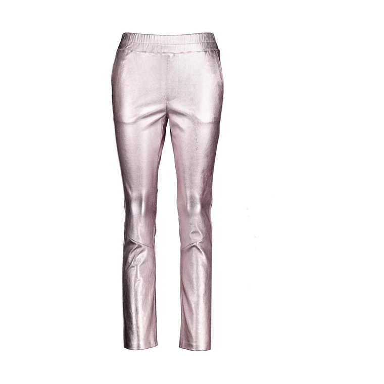 Metaliczne Różowe Skórzane Spodnie Ibana