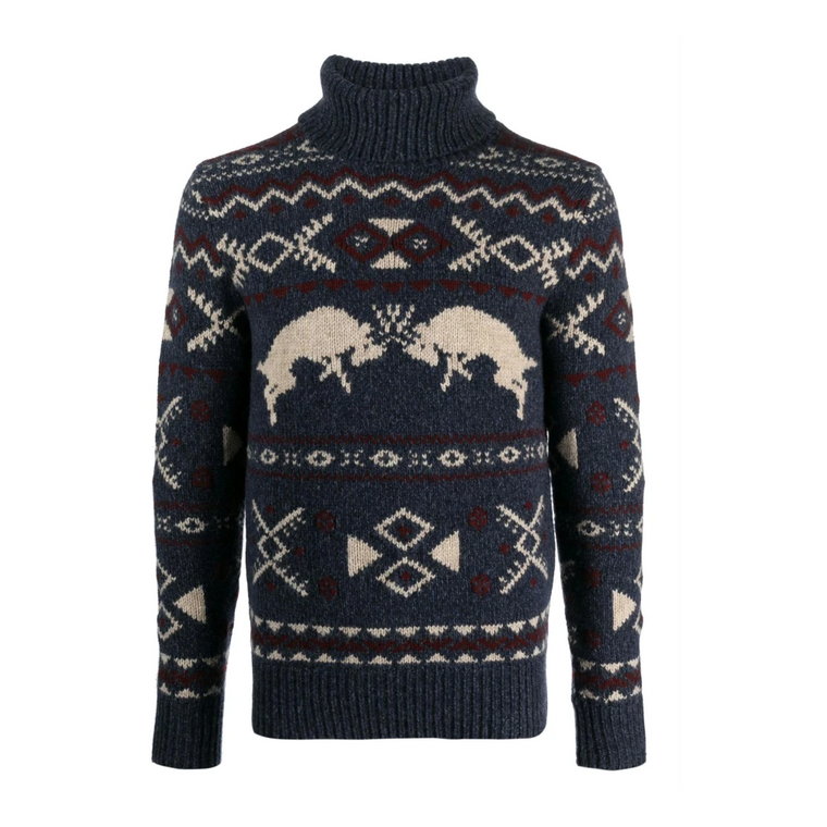 Granatowy Sweter Polo z Wzorem Fair Isle Ralph Lauren