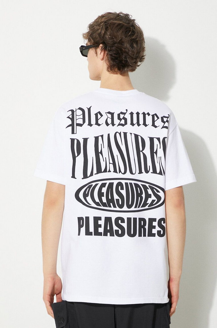 PLEASURES t-shirt bawełniany Stack T-Shirt męski kolor biały z nadrukiem P24SP050.WHITE