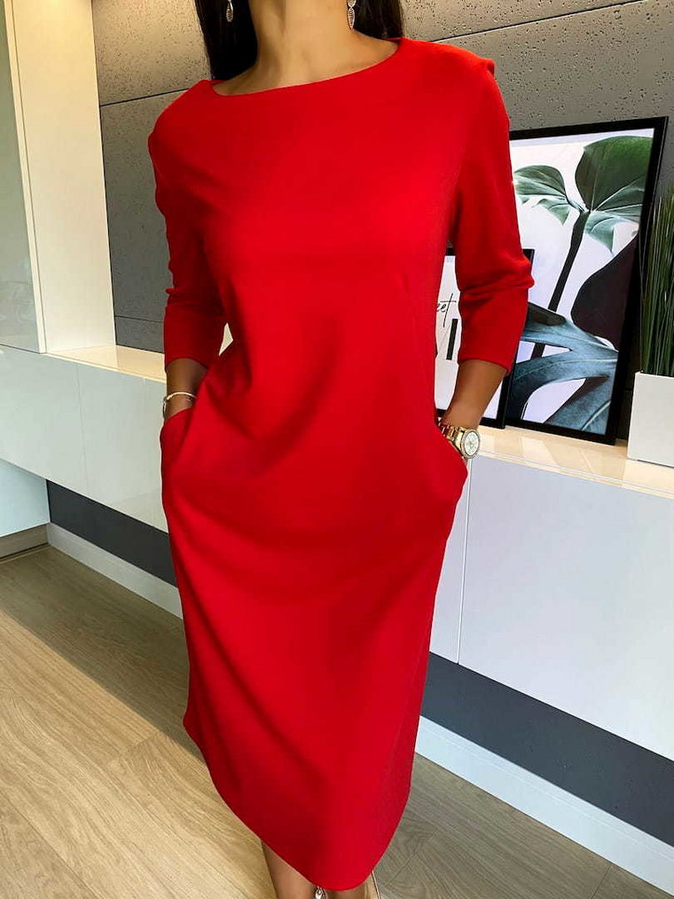 Czerwona Sukienka z Kieszeniami