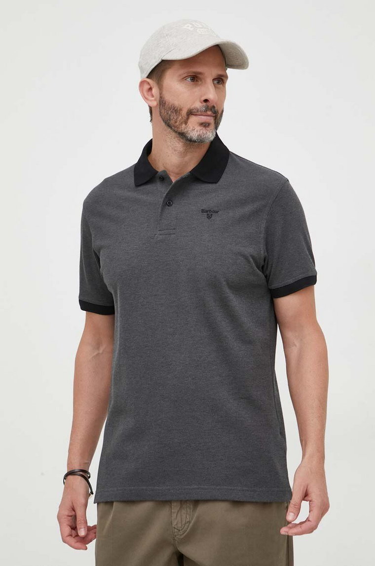 Barbour polo bawełniane kolor czarny gładki MML0628