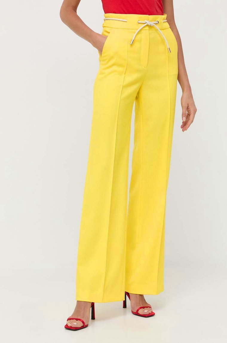 BOSS spodnie damskie kolor żółty szerokie high waist