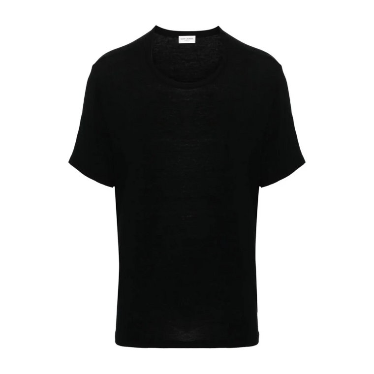 Czarna T-shirt z Okrągłym Dekoltem z Wiskozy i Wełny Saint Laurent