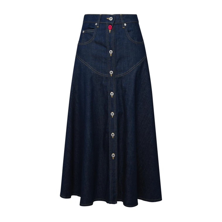 Niebieska bawełniana spódnica z przodu na guziki Kenzo
