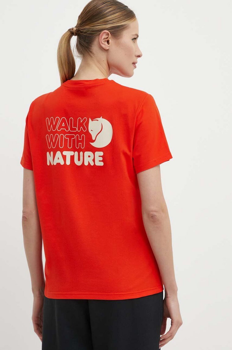 Fjallraven t-shirt Walk With Nature damski kolor pomarańczowy F14600171