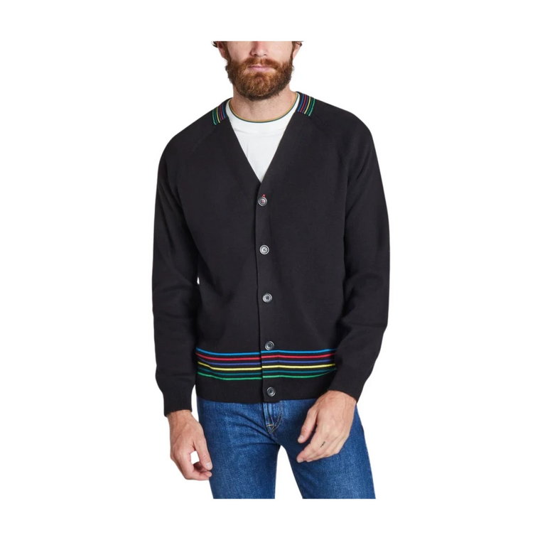 Sweter z Dekoltem w Serek i Kolorowymi Paskami PS By Paul Smith