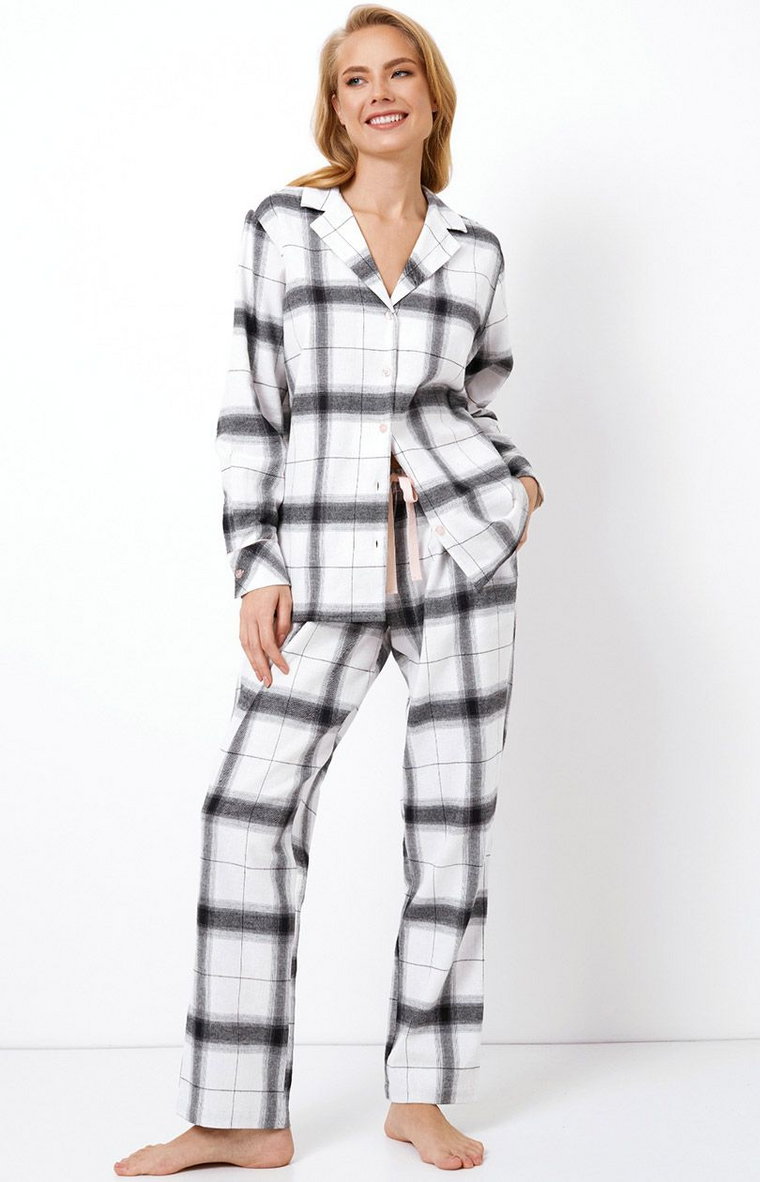Bawełniana piżama damska Catalina Long, Kolor szaro-biały, Rozmiar S, Aruelle