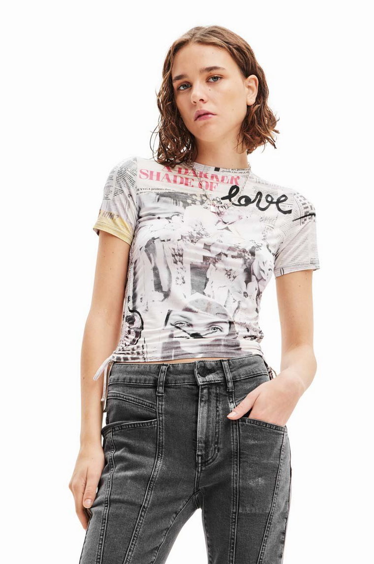 Desigual t-shirt damski kolor beżowy