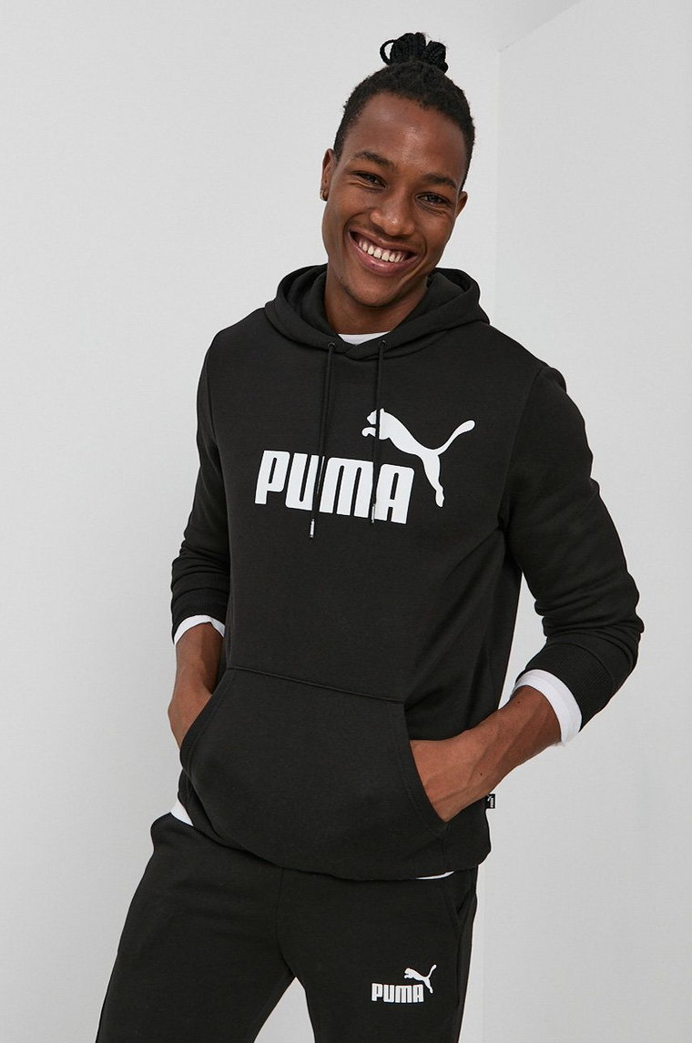 Puma Bluza 586686 męska kolor czarny z kapturem z nadrukiem