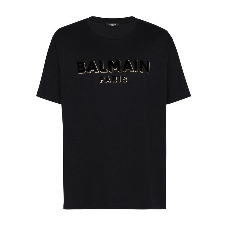Stylowa Czarna Koszulka z Dwukolorowym Logo Balmain