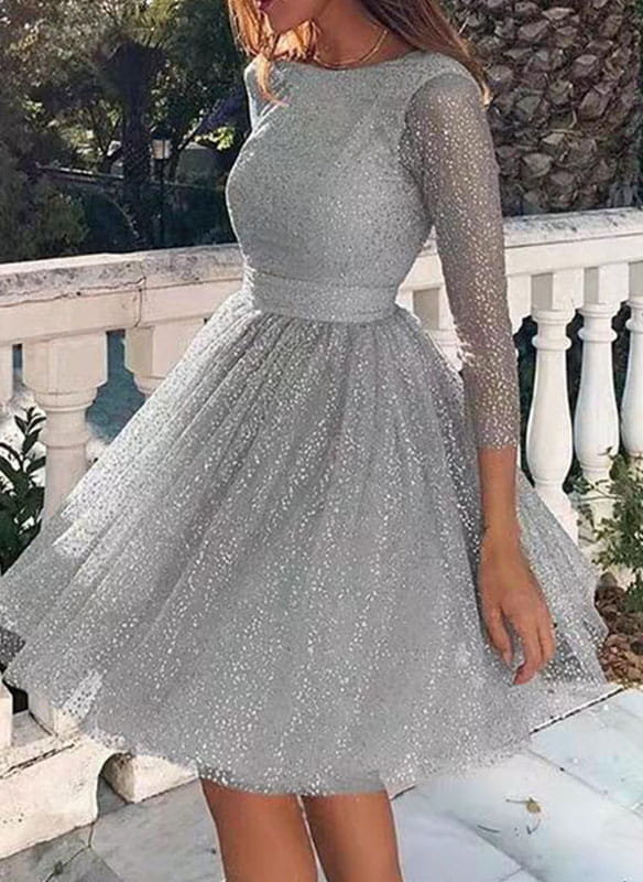 Sukienka cekinowa rozkloszowana z paskiem