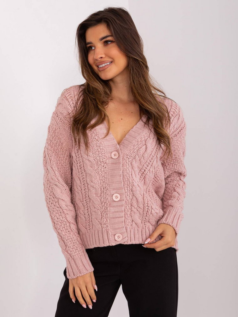 Sweter rozpinany jasny różowy casual dekolt w kształcie V rękaw długi guziki