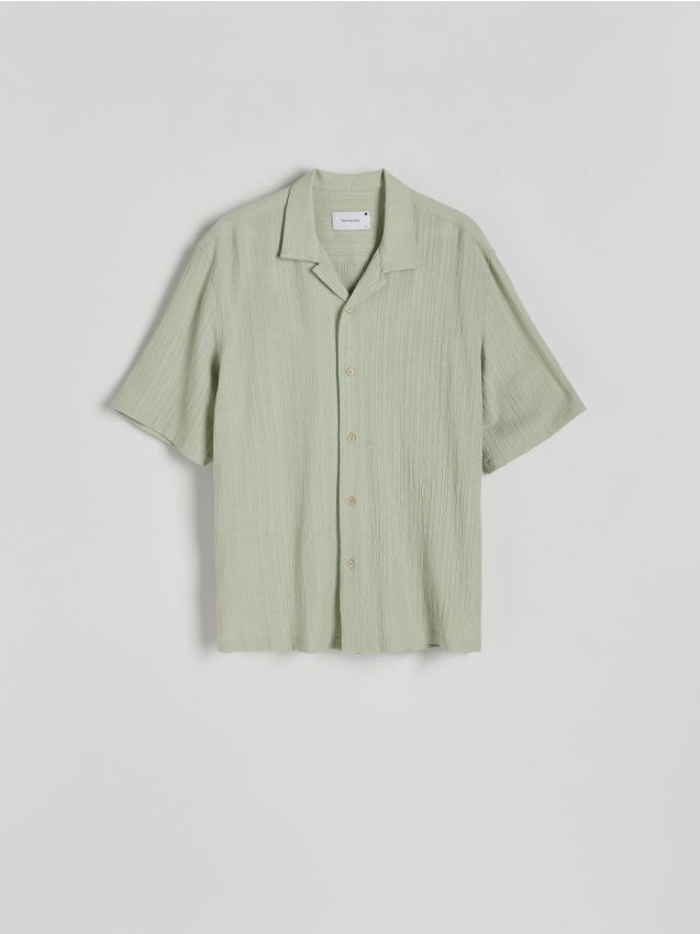 Reserved - Koszula ze struktralnej tkaniny - jasnozielony