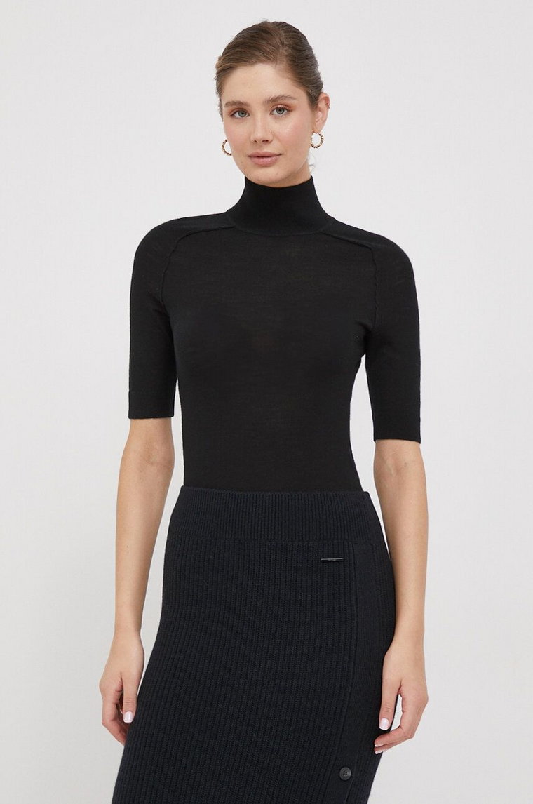 Calvin Klein body wełniane kolor czarny lekki z półgolfem
