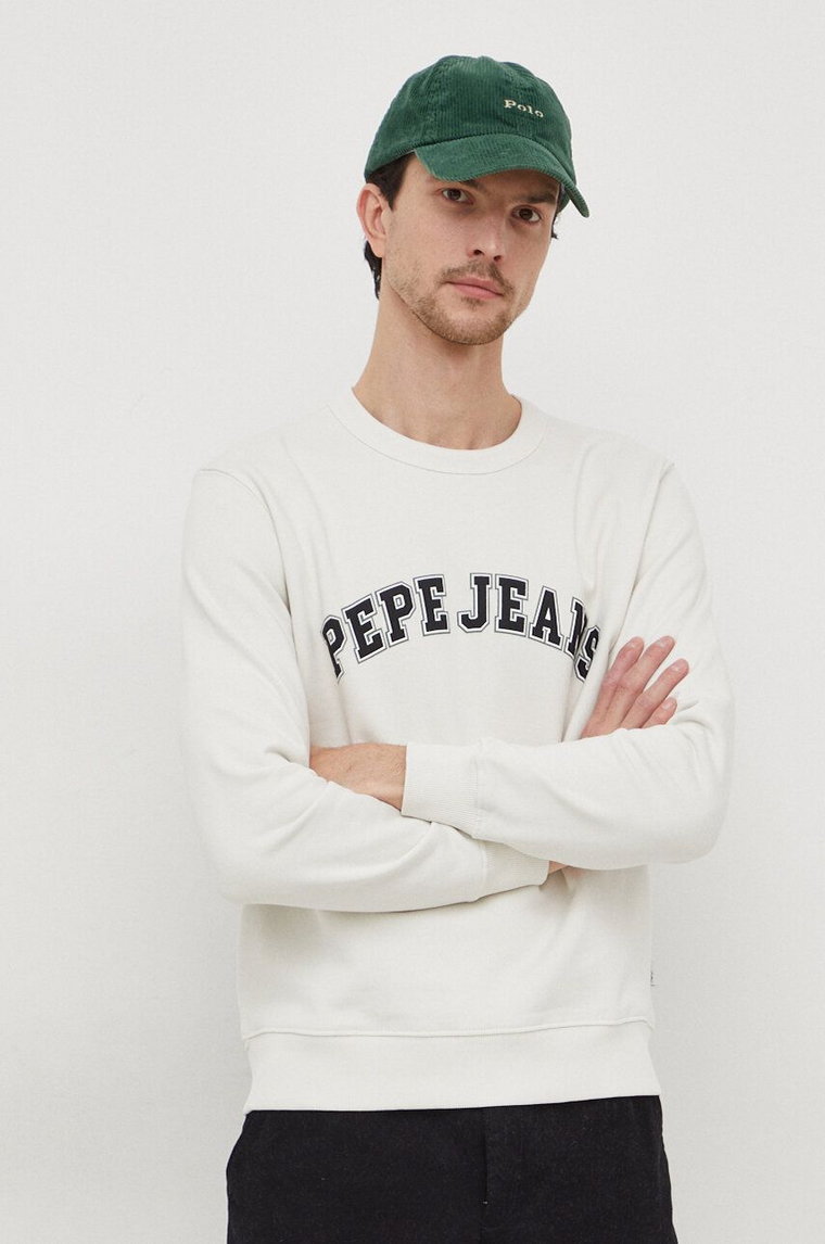 Pepe Jeans bluza bawełniana Raven męska kolor beżowy z nadrukiem PM582555