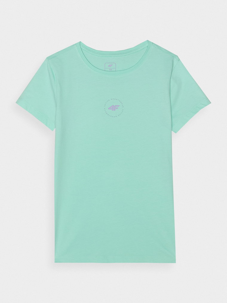 T-shirt z bawełny organicznej gładki dziewczęcy - miętowy