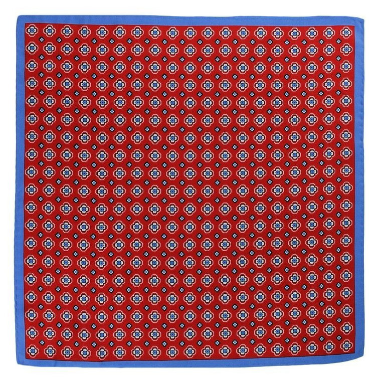 Czerwona Modna Poszetka - CHATTIER - Niebieski Wzór Florystyczny, Męska, w Kwiaty