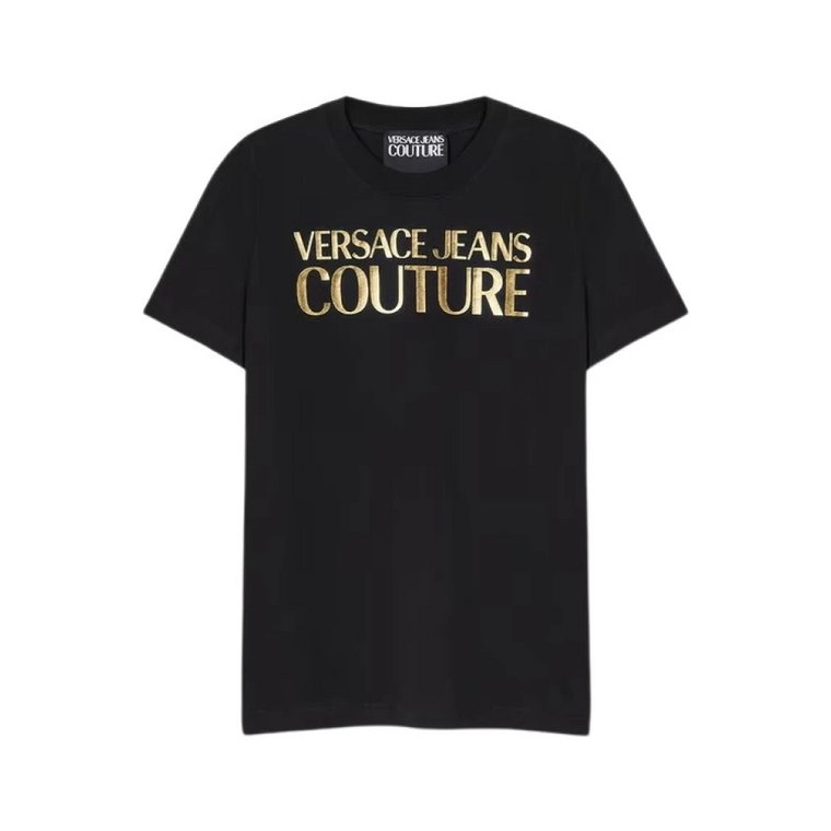 Czarna koszulka z Złotym Brandingiem Versace Jeans Couture