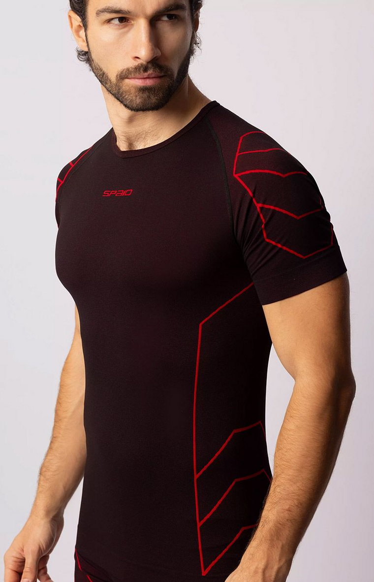 Termoaktywna koszulka męska z krótkim rękawem czarno-czerwona Rapid, Kolor czarno-czerwony, Rozmiar L, Spaio