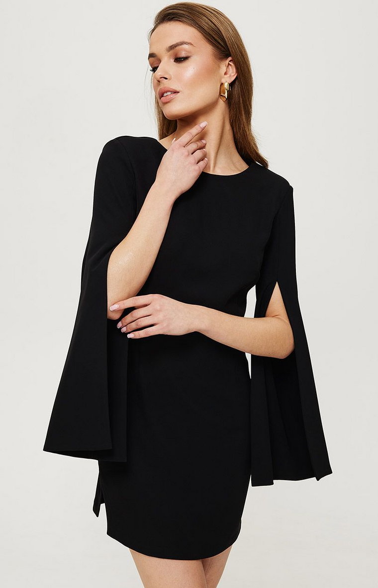 Sukienka z rozciętymi rękawami czarna K190, Kolor czarny, Rozmiar L, makover
