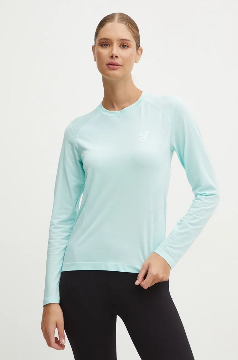 Compressport longsleeve do biegania Performance kolor turkusowy ATSW4955