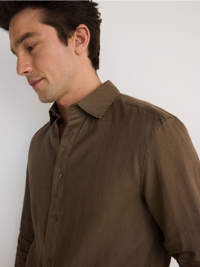 Reserved - Lniana koszula regular fit - brązowy