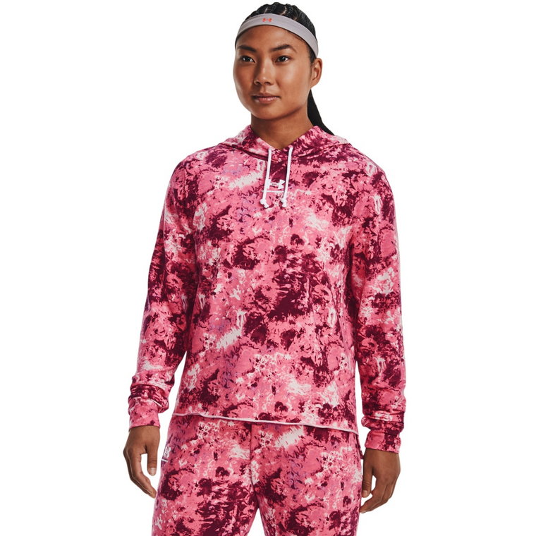 Damska bluza treningowa nierozpinana z kapturem UNDER ARMOUR Rival Terry Print Hoodie - różowa