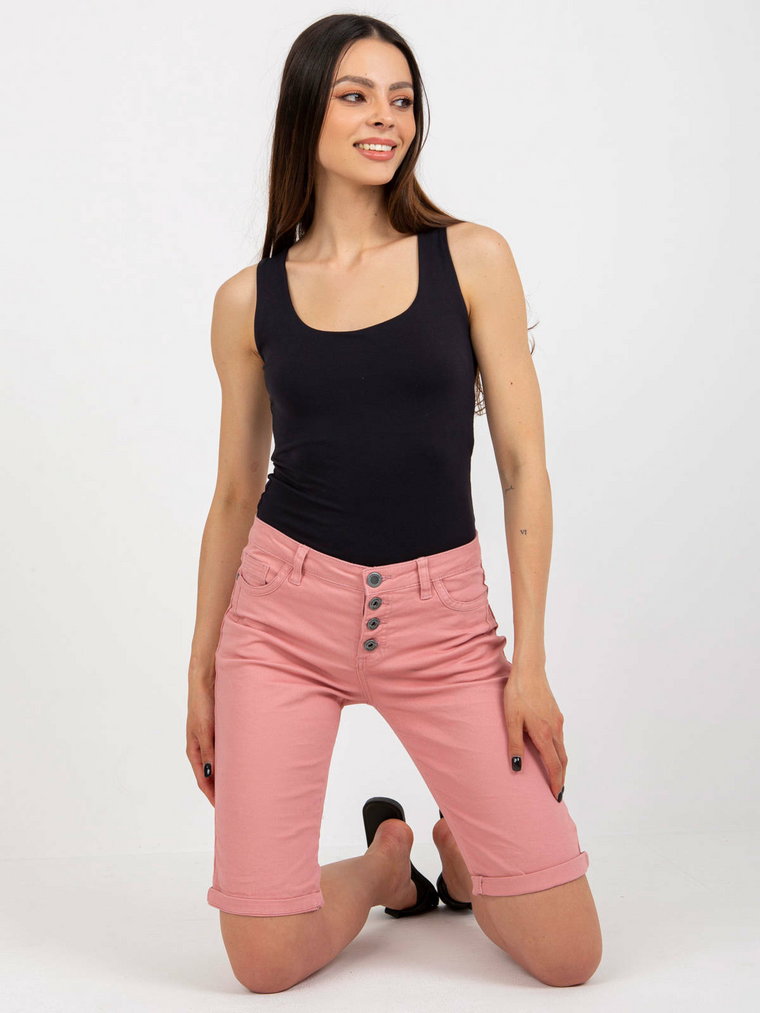 Szorty różowy casual jeansowe nogawka prosta guziki