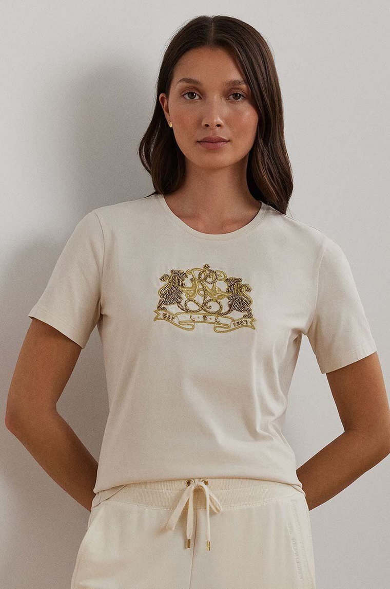 Lauren Ralph Lauren t-shirt bawełniany damski kolor beżowy 200951368