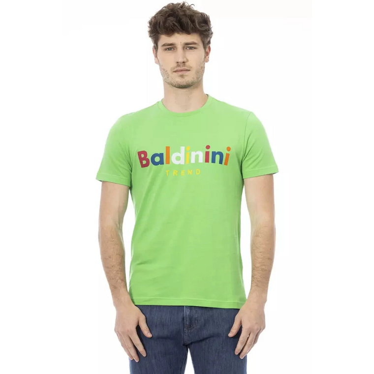 Zielony T-shirt z Bawełny z Nadrukiem na Przodzie Baldinini