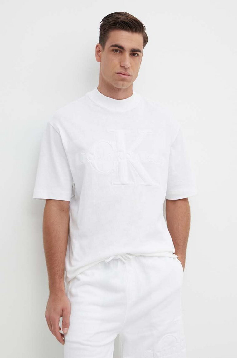Calvin Klein Jeans t-shirt męski kolor beżowy z aplikacją J30J325210