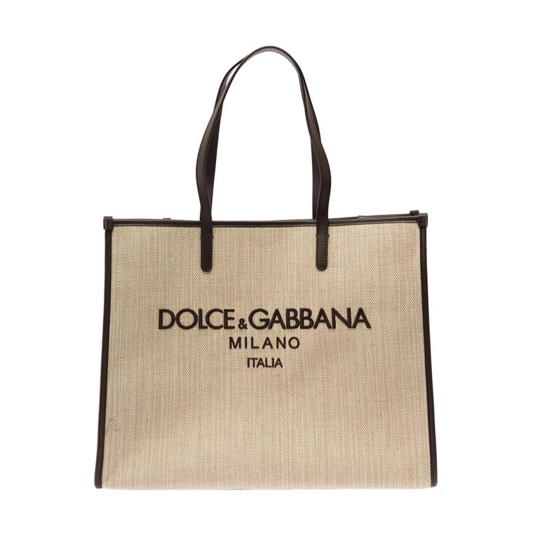 Beżowa Torba Shopper z Rączkami z Skóry Dolce & Gabbana