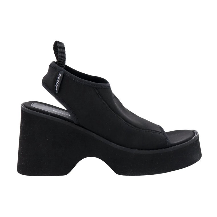 Czarne Sandały z Nylonu z Kwadratowym Noskiem i Elastycznym Paskiem Courrèges
