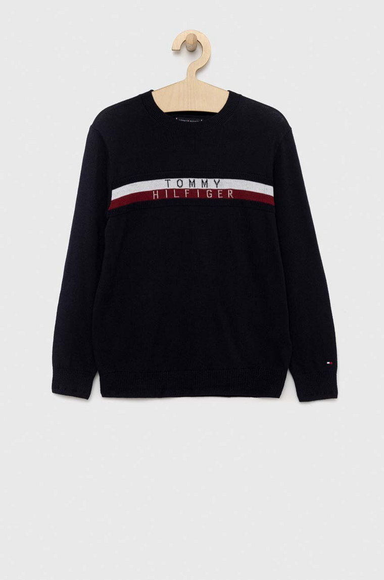 Tommy Hilfiger sweter bawełniany dziecięcy kolor granatowy lekki