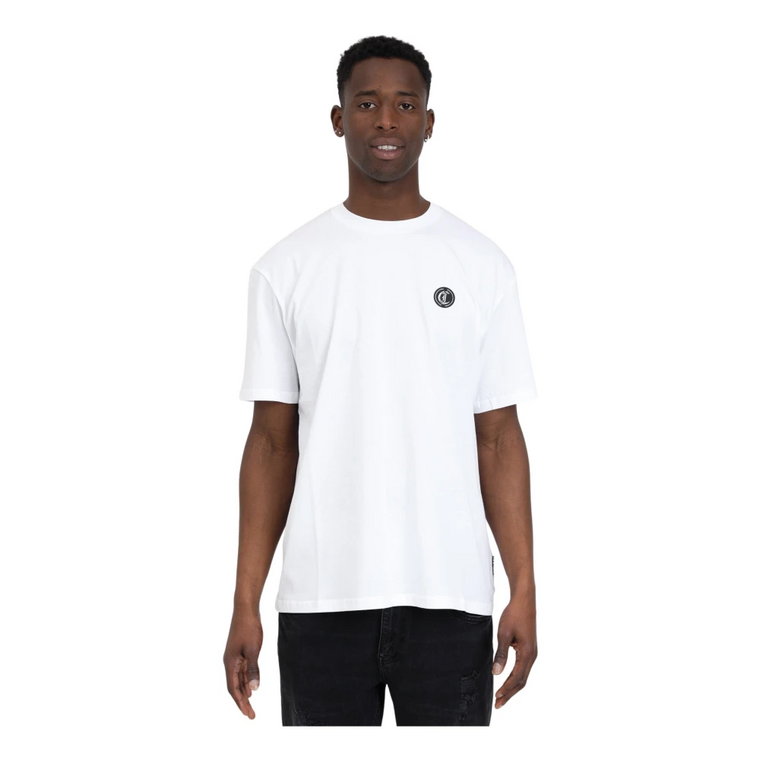 Biała Koszulka z Logo Patch i Okrągłym Kołnierzem Just Cavalli
