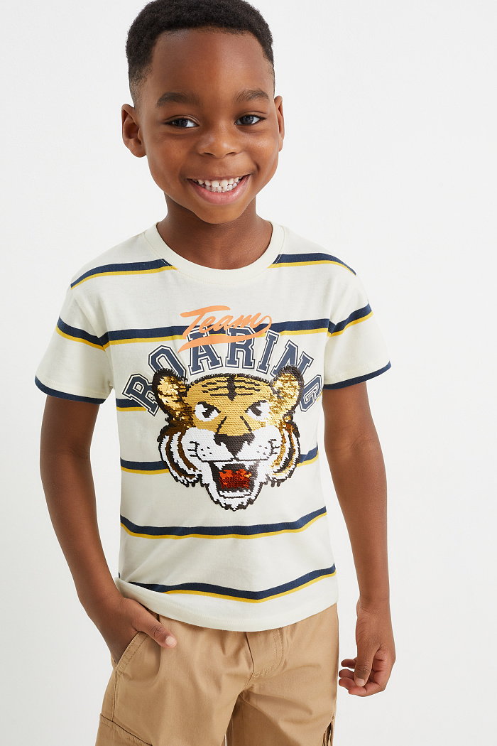 C&A Tygrys-koszulka z krótkim rękawem-efekt połysku-w paski, Biały, Rozmiar: 104