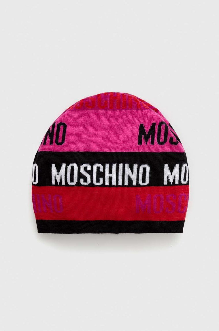 Moschino czapka wełniana kolor różowy wełniana