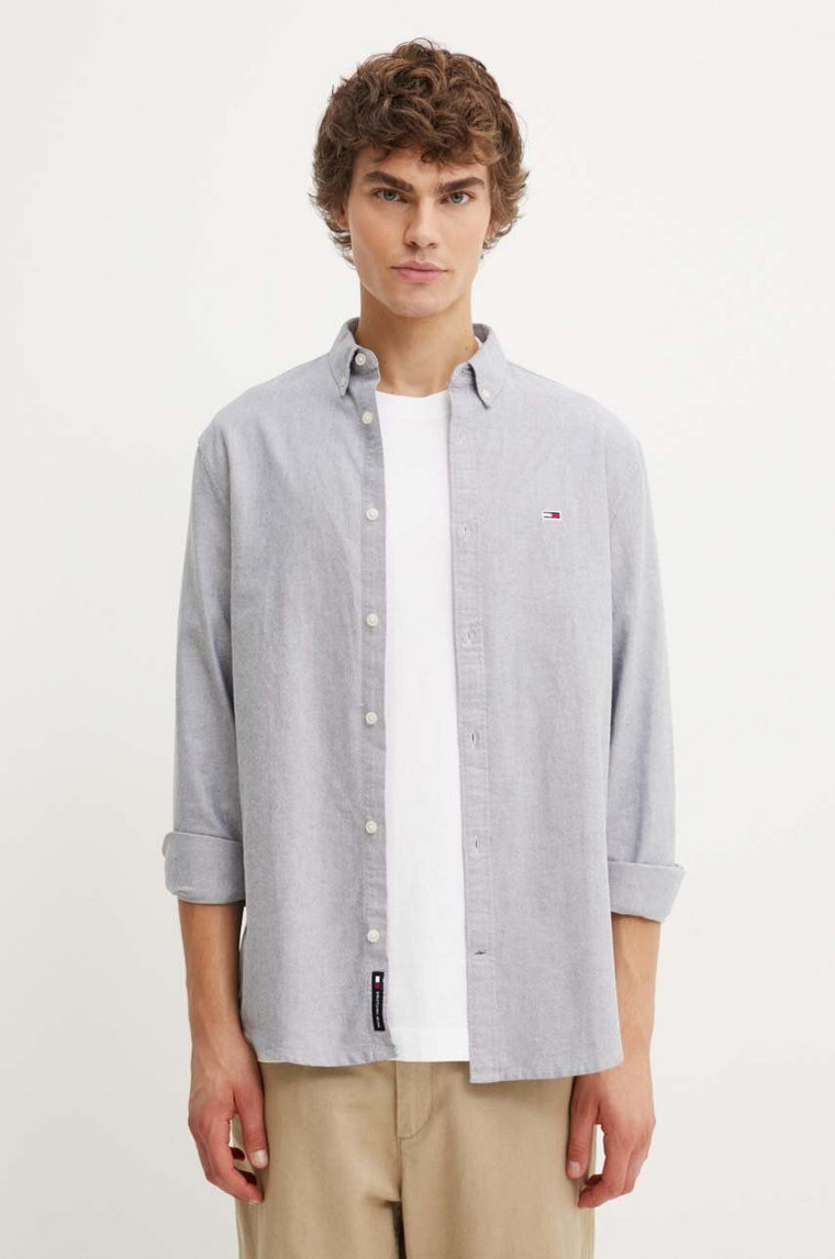 Tommy Jeans koszula bawełniana męska kolor granatowy regular z kołnierzykiem button-down