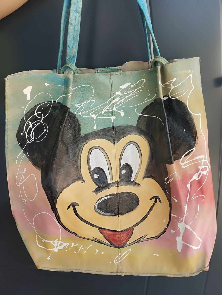Skórzana torebka shopper ręcznie malowana - wzór 4