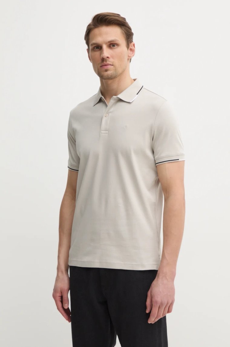 Calvin Klein polo bawełniane kolor szary gładki K10K114130